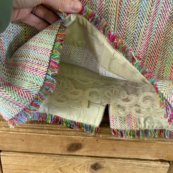 Trina Turk Tweed Pencil Skirt Rainbow Colorful Fringe Office Womens Size 2 - Picture 5 of 11